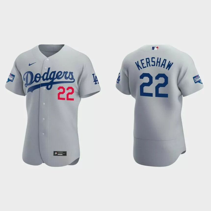 Los Angeles Dodgers #22 Clayton Kershaw 2020 World Series Champions Alternate Authentic Team Jersey – Gray