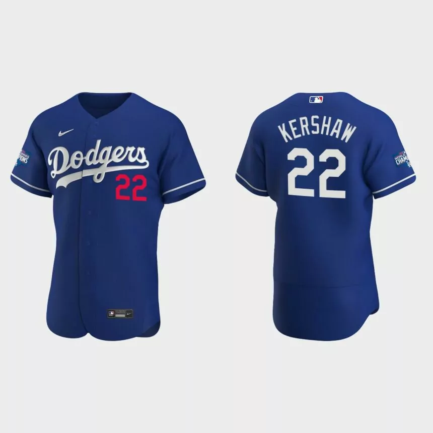 Los Angeles Dodgers #22 Clayton Kershaw 2020 World Series Champions Alternate Authentic Team Jersey – Royal