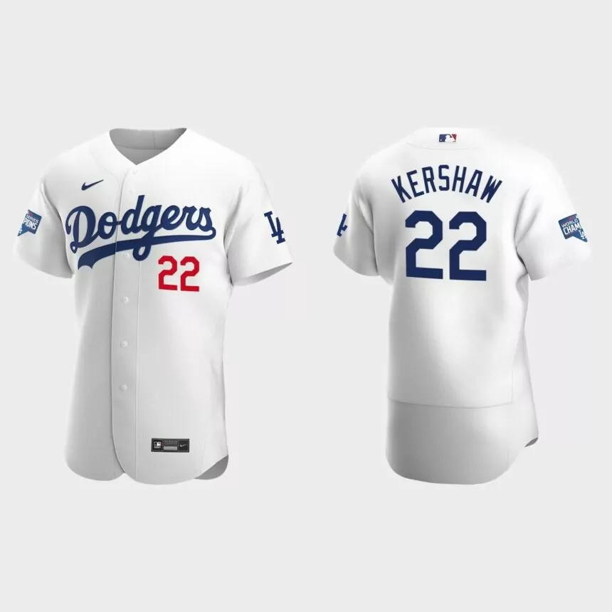Los Angeles Dodgers #22 Clayton Kershaw 2020 World Series Champions Bound Authentic Jersey – White
