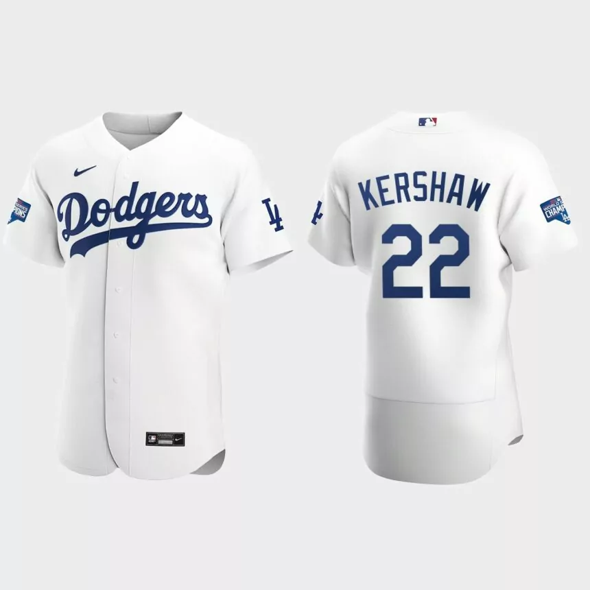 Los Angeles Dodgers #22 Clayton Kershaw 2020 World Series Champions Home Authentic Team Jersey – White