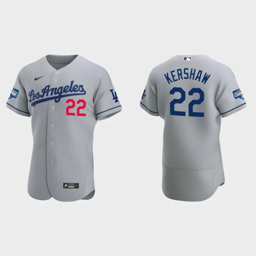 Los Angeles Dodgers #22 Clayton Kershaw 2020 World Series Champions Road Authentic Team Jersey – White