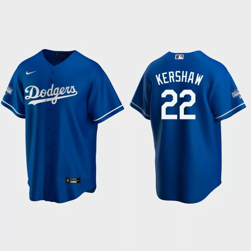 Los Angeles Dodgers #22 Clayton Kershaw Alternate Replica 2020 World Series Champions Jersey – Royal