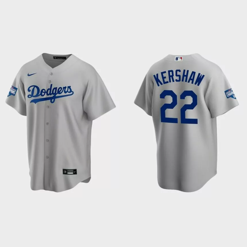 Los Angeles Dodgers #22 Clayton Kershaw Alternate Replica Team 2020 World Series Champions Jersey – White