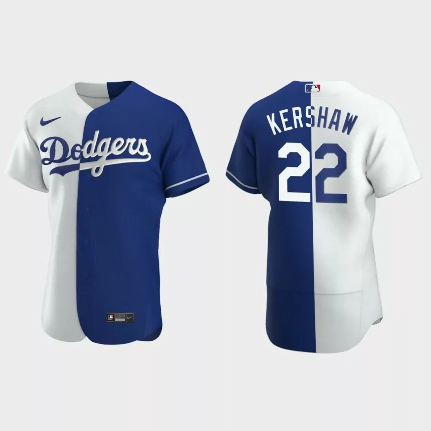 Los Angeles Dodgers #22 Clayton Kershaw Color Split Authentic Nike Jersey – Royal