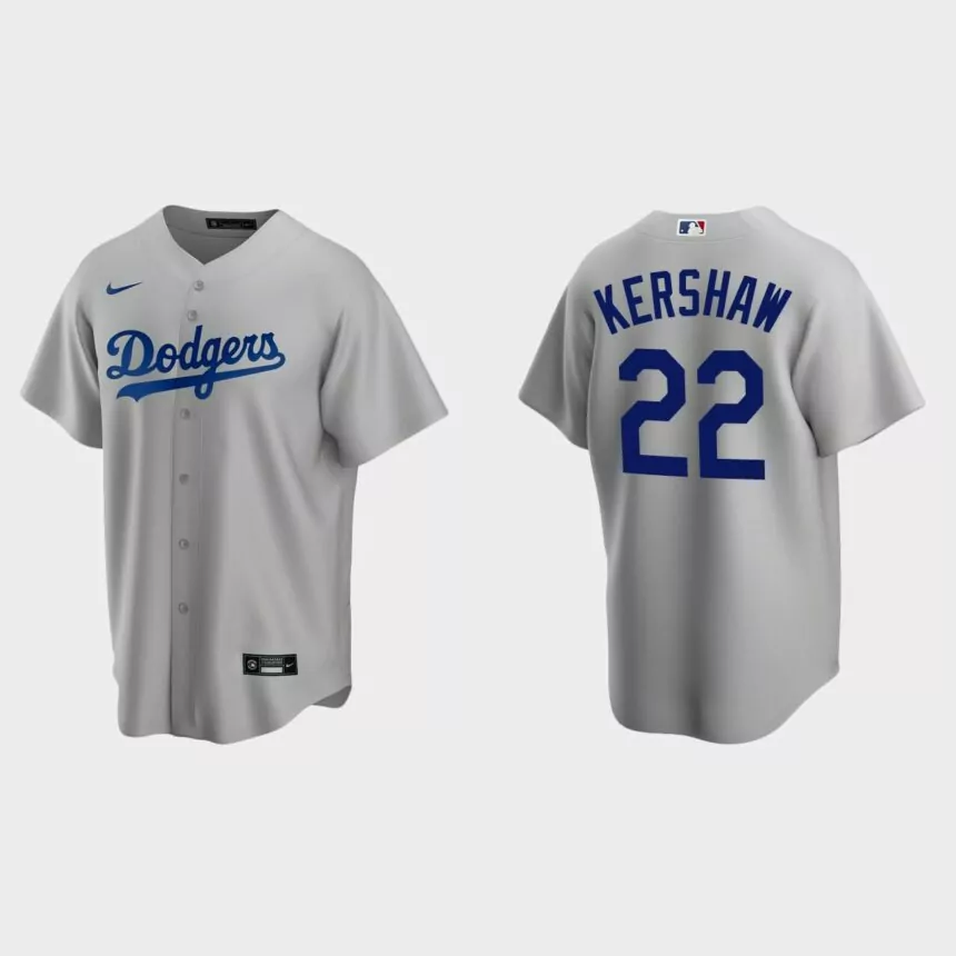Los Angeles Dodgers #22 Clayton Kershaw Gray Replica Alternate Jersey