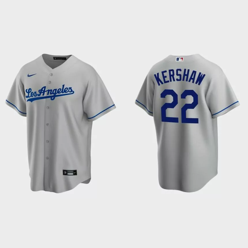 Los Angeles Dodgers #22 Clayton Kershaw Gray Replica Road Jersey