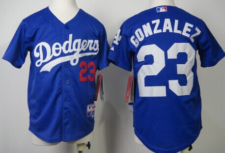 Los Angeles Dodgers #23 Adrian Gonzalez Blue Kids Jersey 