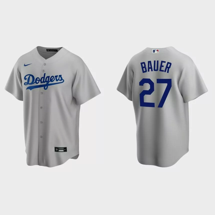 Los Angeles Dodgers #27 Trevor Bauer Replica Alternate Jersey – Gray
