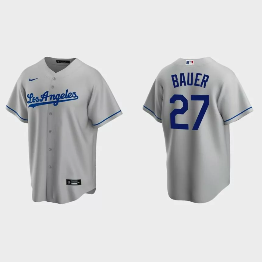 Los Angeles Dodgers #27 Trevor Bauer Replica Road Jersey – Gray