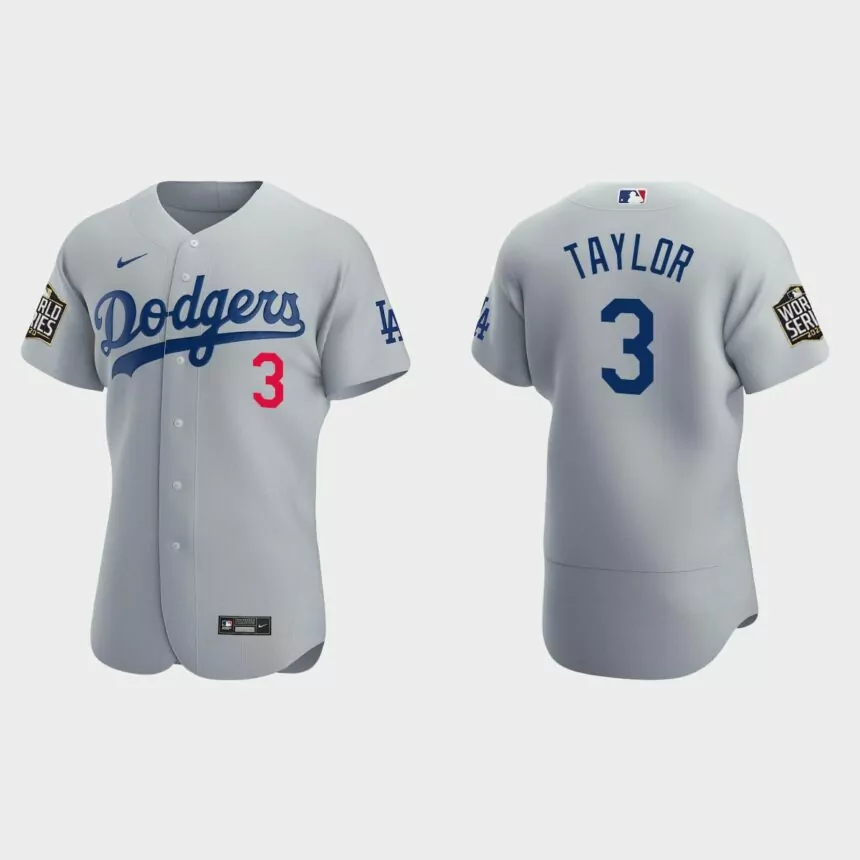 Los Angeles Dodgers #3 Chris Taylor 2020 World Series Authentic Alternate Jersey – Gray