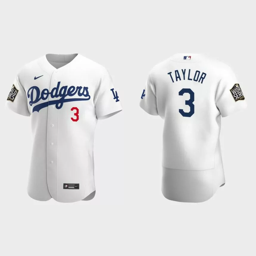 Los Angeles Dodgers #3 Chris Taylor 2020 World Series Authentic Home Jersey – White