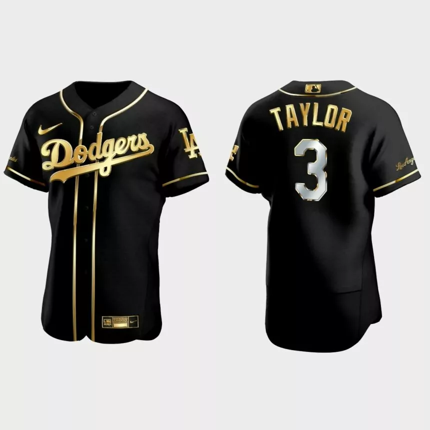Los Angeles Dodgers #3 Chris Taylor Golden Edition Authentic Jersey – Black