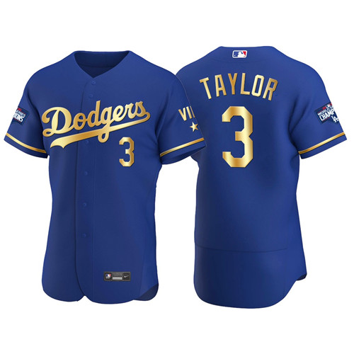 Los Angeles Dodgers #3 Chris Taylor Men's Nike Authentic 2021 Gold Program World Series Champions MLB Jersey Royal
