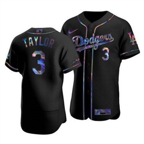 Los Angeles Dodgers #3 Chris Taylor Men's Nike Iridescent Holographic Collection MLB Jersey - Black