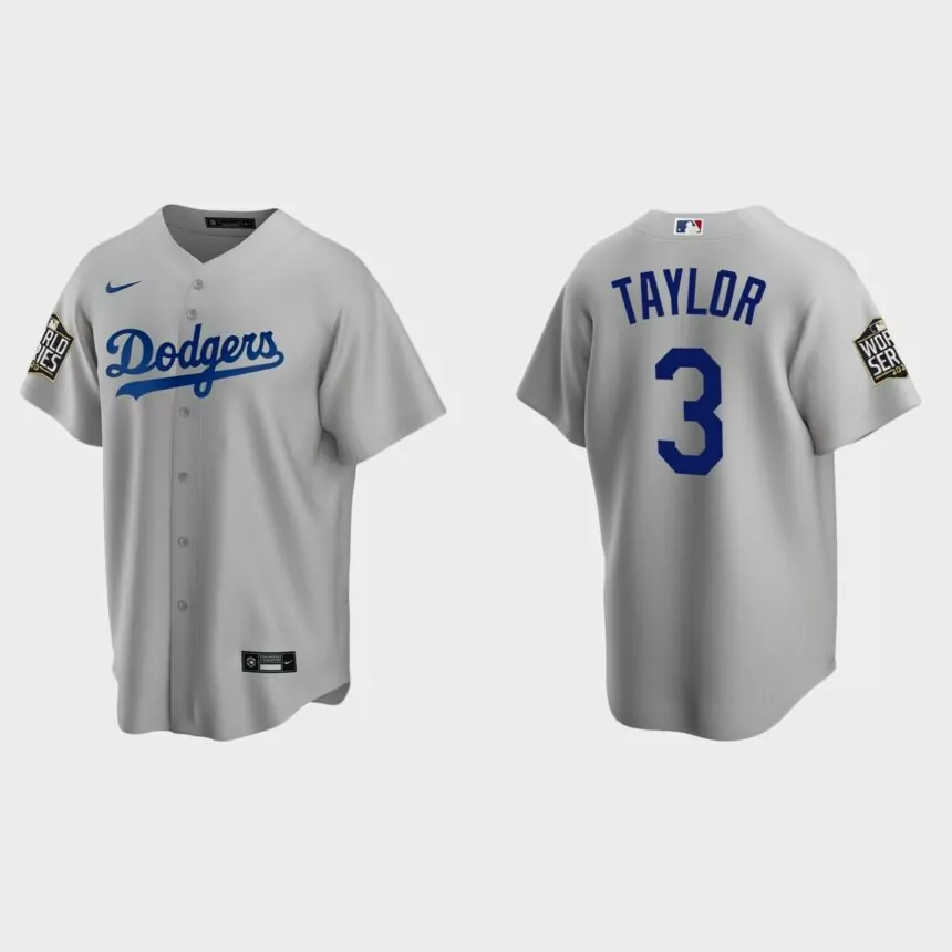 Los Angeles Dodgers #3 Chris Taylor Replica 2020 World Series Alternate Jersey – Gray