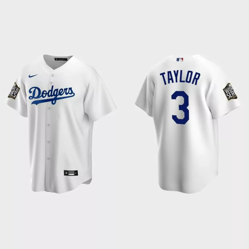 Los Angeles Dodgers #3 Chris Taylor Replica 2020 World Series Home Jersey – White