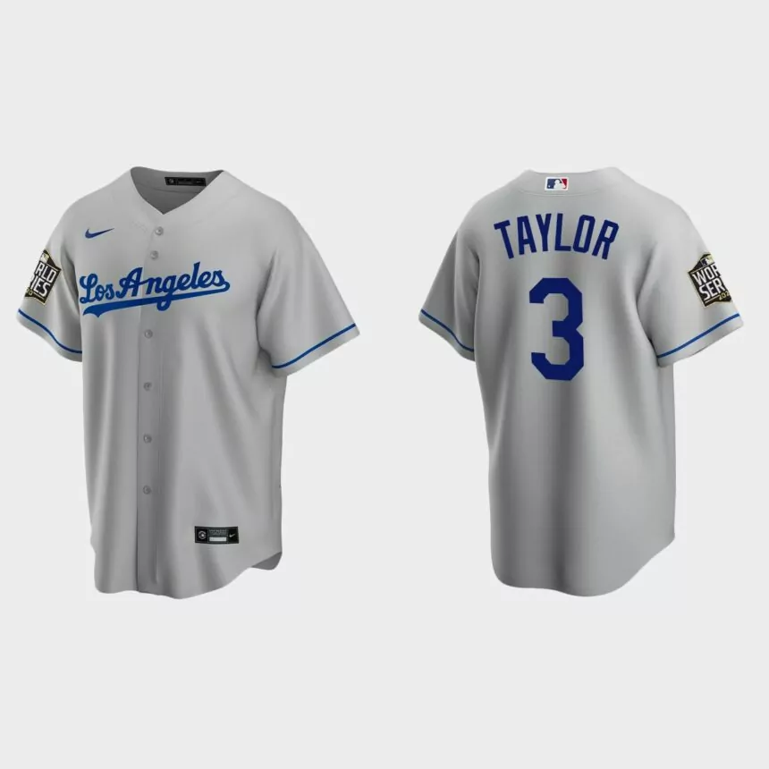 Los Angeles Dodgers #3 Chris Taylor Replica 2020 World Series Road Jersey – Gray