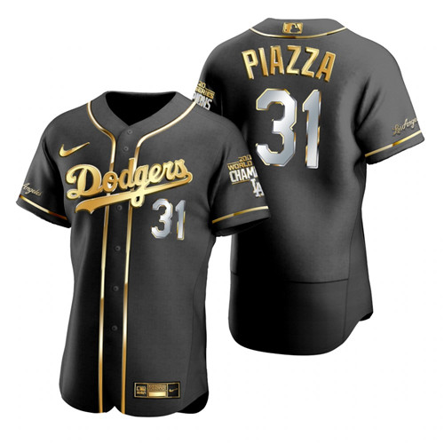 Los Angeles Dodgers #31 Mike Piazza Black 2020 World Series Champions Gold Edition Jersey