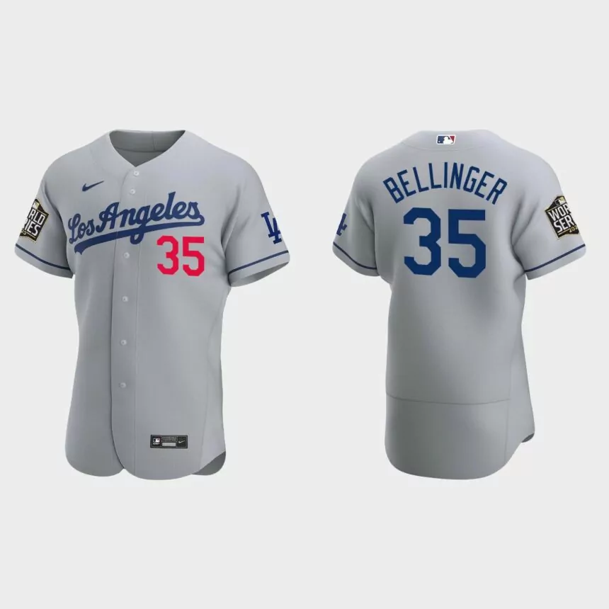Los Angeles Dodgers #35 Cody Bellinger 2020 World Series Authentic Road Jersey – Gray