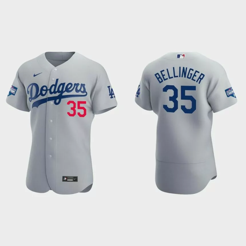 Los Angeles Dodgers #35 Cody Bellinger 2020 World Series Champions Alternate Authentic Team Jersey – Gray