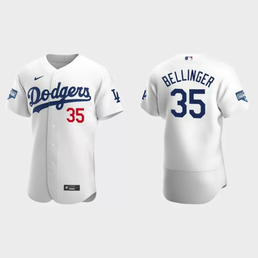 Los Angeles Dodgers #35 Cody Bellinger 2020 World Series Champions Bound Authentic Jersey – White