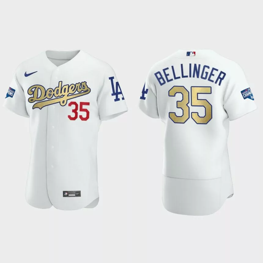 Los Angeles Dodgers #35 Cody Bellinger 2020 World Series Champions Gold Program Authentic Jersey – White