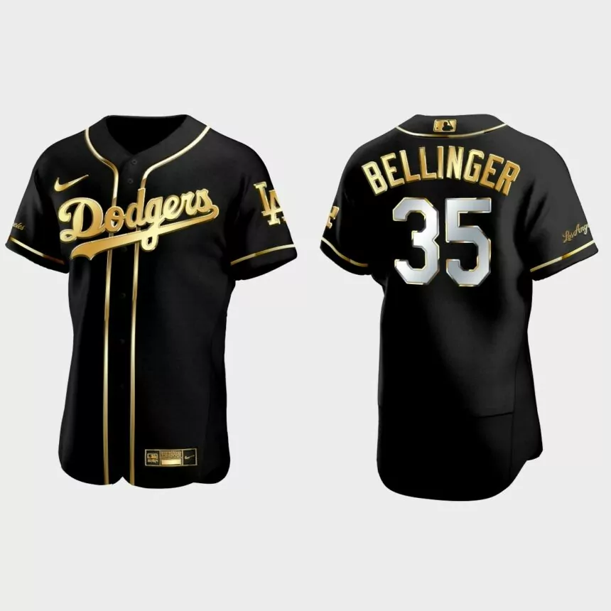 Los Angeles Dodgers #35 Cody Bellinger Golden Edition Authentic Jersey – Black