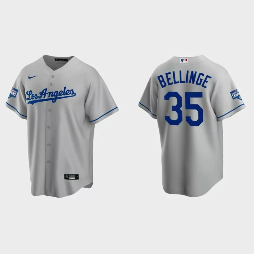 Los Angeles Dodgers #35 Cody Bellinger Road Replica Team 2020 World Series Champions Jersey – Gray