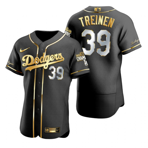 Los Angeles Dodgers #39 Blake Treinen Black 2020 World Series Champions Gold Edition Jersey