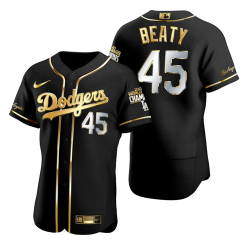 Los Angeles Dodgers #45 Matt Beaty Black 2020 World Series Champions Golden Limited Jersey