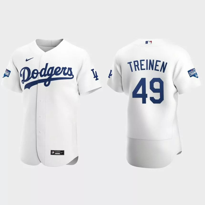 Los Angeles Dodgers #49 Blake Treinen 2020 World Series Champions Home Authentic Team Jersey – White