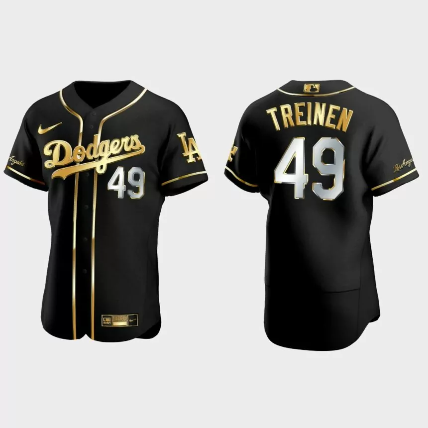 Los Angeles Dodgers #49 Blake Treinen Golden Edition Authentic Jersey – Black