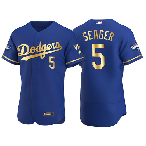 Los Angeles Dodgers #5 Corey Seager Men's Nike Authentic 2021 Gold Program World Series Champions MLB Jersey Royal