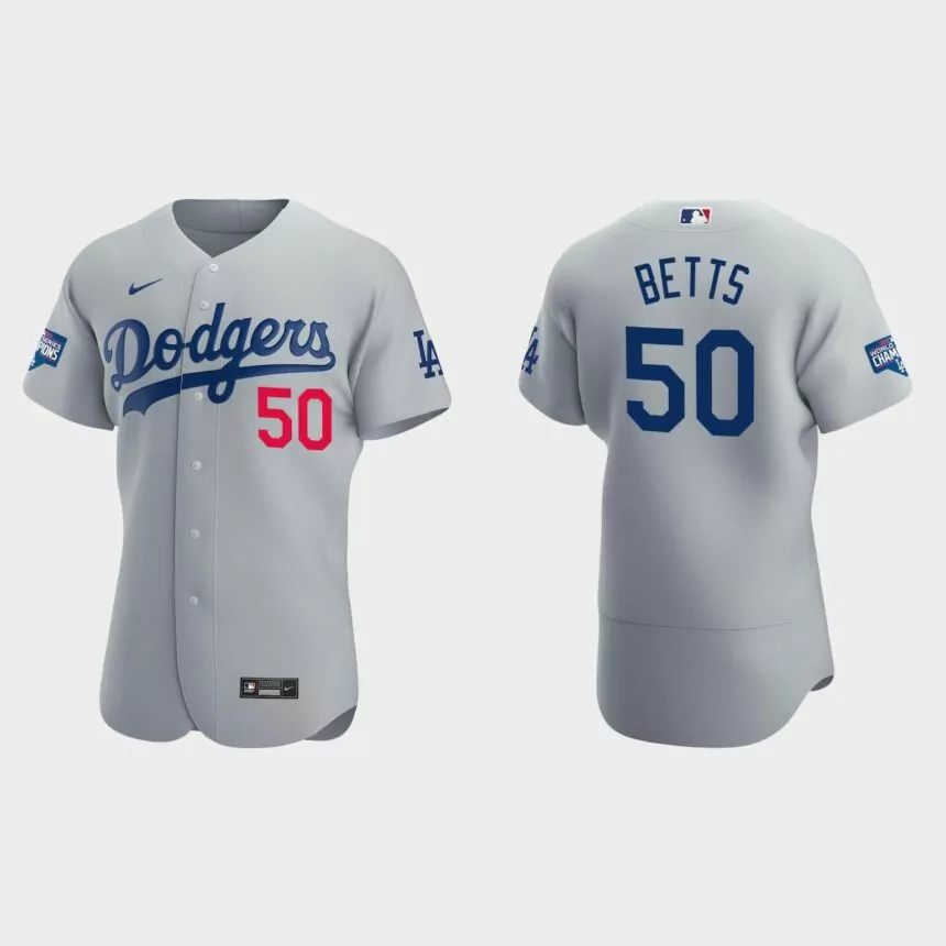 Los Angeles Dodgers #50 Mookie Betts 2020 World Series Champions Alternate Authentic Team Jersey – Gray