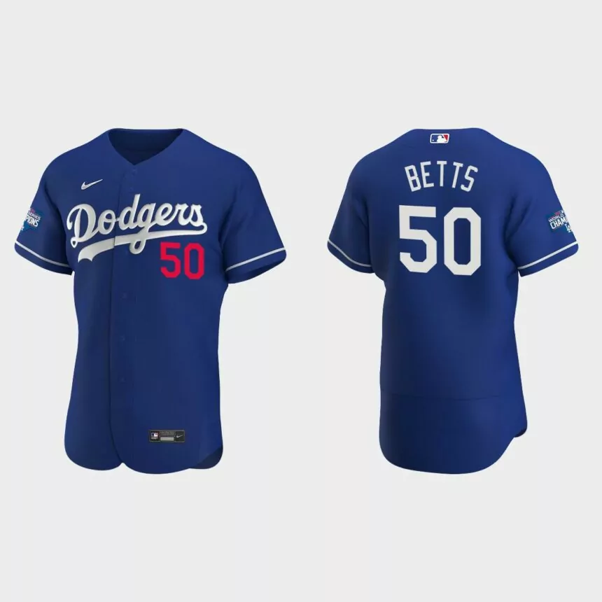 Los Angeles Dodgers #50 Mookie Betts 2020 World Series Champions Alternate Authentic Team Jersey – Royal