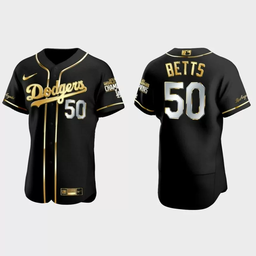 Los Angeles Dodgers #50 Mookie Betts 2020 World Series Champions Golden Edition Jersey – Black