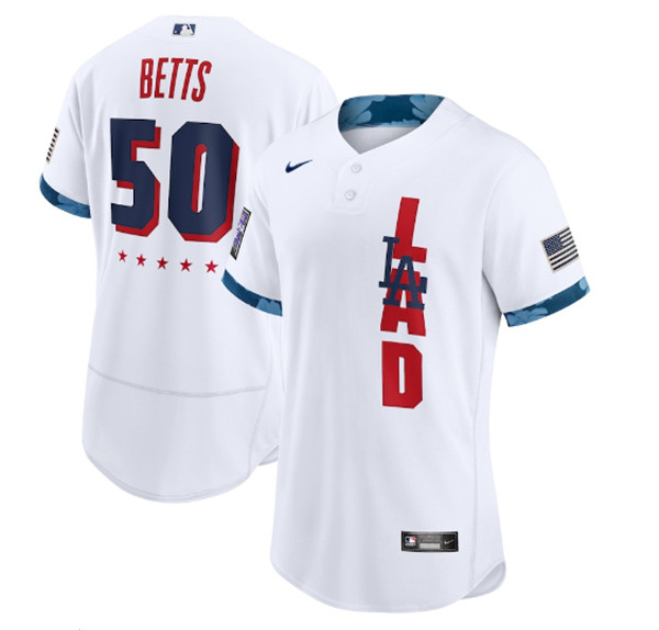 Los Angeles Dodgers #50 Mookie Betts 2021 White All-Star Flex Base Stitched MLB Jersey