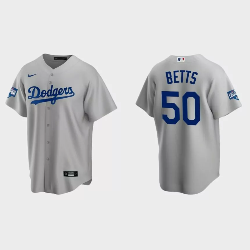 Los Angeles Dodgers #50 Mookie Betts Alternate Replica Team 2020 World Series Champions Jersey – White