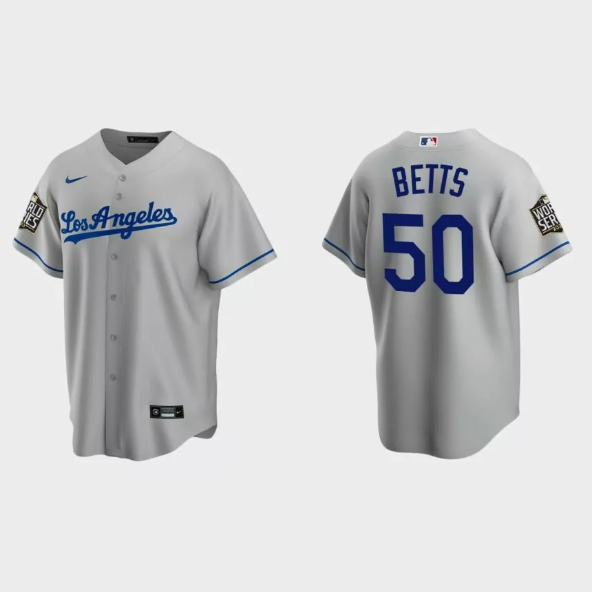 Los Angeles Dodgers #50 Mookie Betts Replica 2020 World Series Road Jersey – Gray