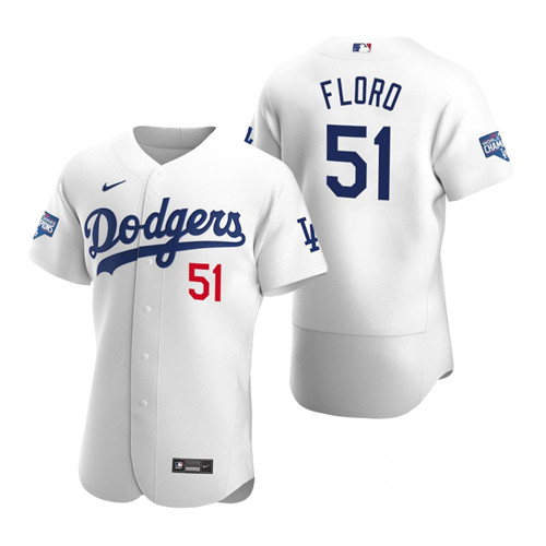 Los Angeles Dodgers #51 Dylan Floro White 2020 World Series Champions Authentic Jersey