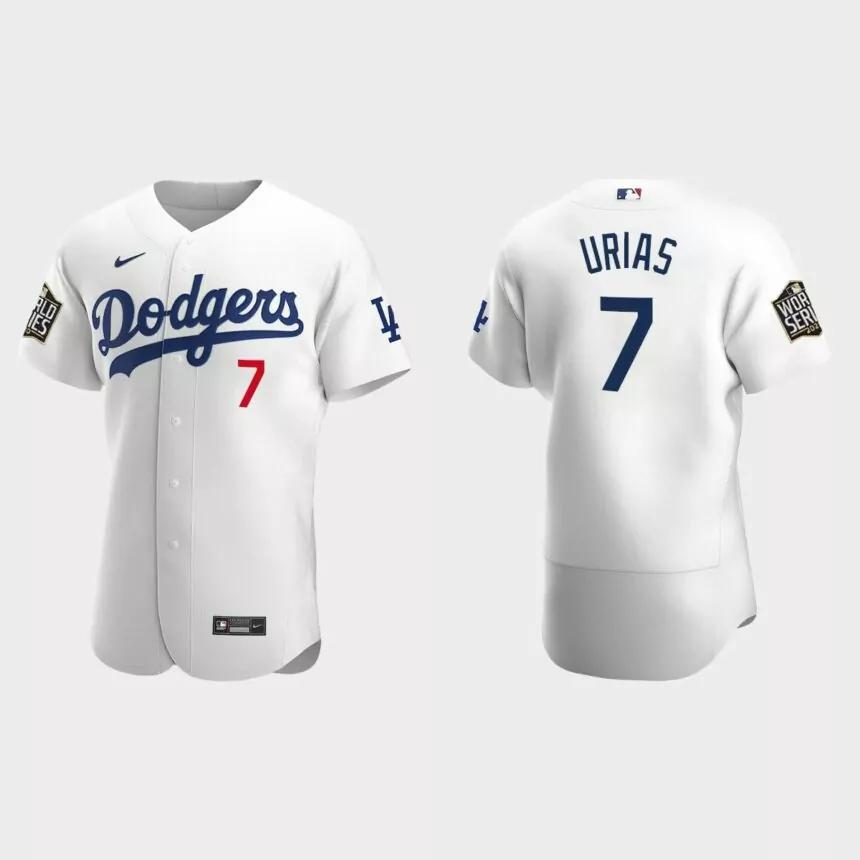 Los Angeles Dodgers #7 Julio Urias 2020 World Series Authentic Home Jersey – White