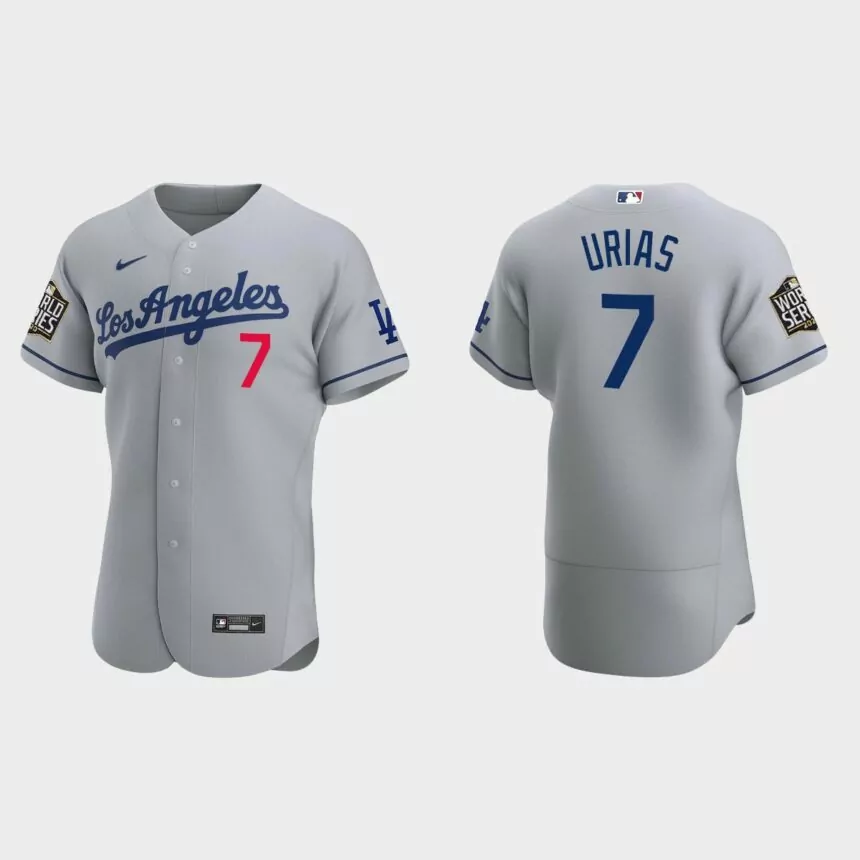 Los Angeles Dodgers #7 Julio Urias 2020 World Series Authentic Road Jersey 