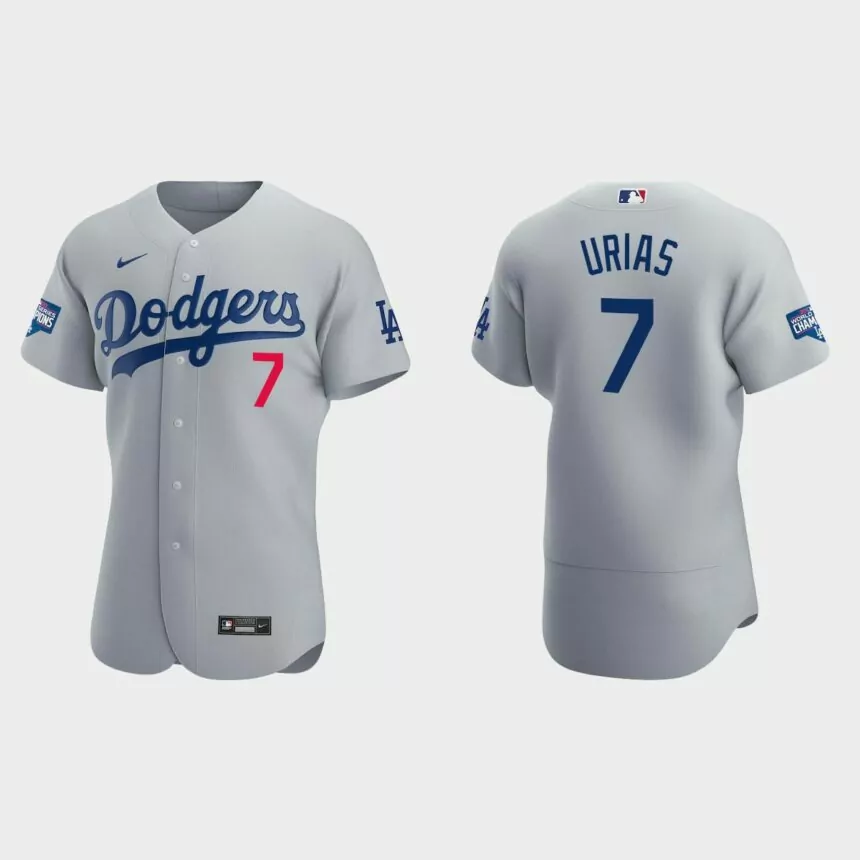 Los Angeles Dodgers #7 Julio Urias 2020 World Series Champions Alternate Authentic Team Jersey – Gray