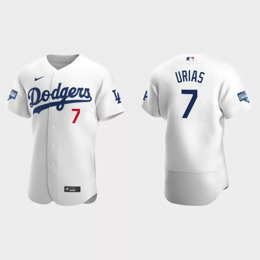Los Angeles Dodgers #7 Julio Urias 2020 World Series Champions Bound Authentic Jersey – White