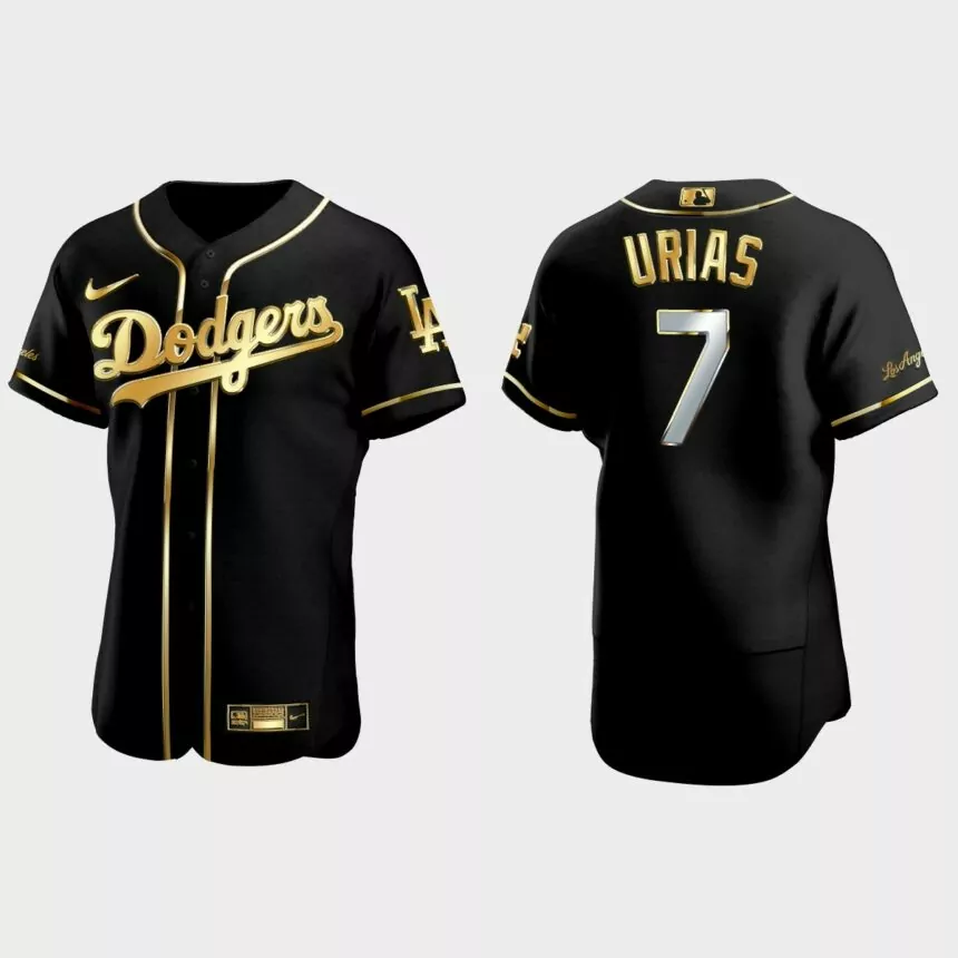 Los Angeles Dodgers #7 Julio Urias Golden Edition Authentic Jersey – Black