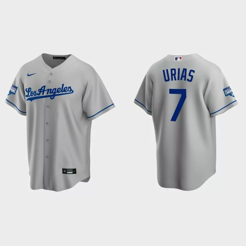 Los Angeles Dodgers #7 Julio Urias Road Replica Team 2020 World Series Champions Jersey – Gray