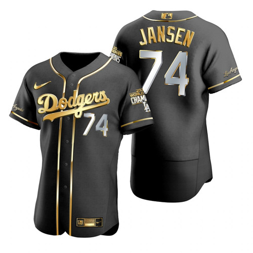 Los Angeles Dodgers #74 Kenley Jansen Black 2020 World Series Champions Gold Edition Jersey