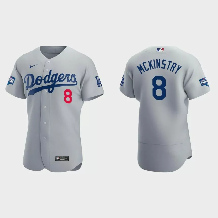 Los Angeles Dodgers #8 Zach McKinstry 2020 World Series Champions Alternate Authentic Team Jersey – Gray