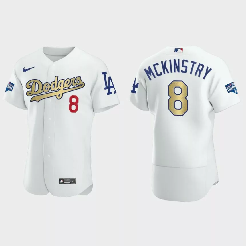 Los Angeles Dodgers #8 Zach McKinstry 2020 World Series Champions Gold Program Authentic Jersey – White
