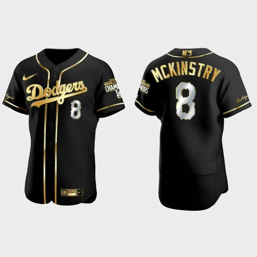 Los Angeles Dodgers #8 Zach McKinstry 2020 World Series Champions Golden Edition Jersey – Black